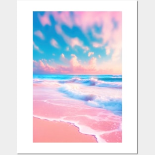 Pink Summer Sand Beach Posters and Art